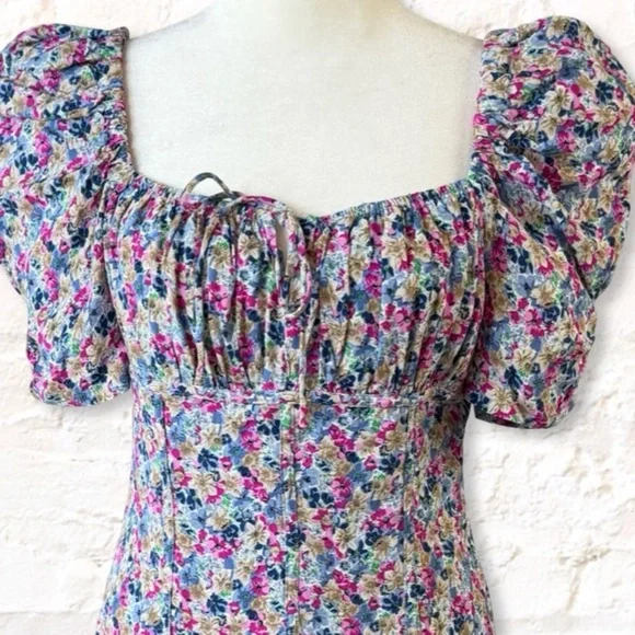 Astr The Label Floral Puff Sleeve Minidress in Blue Fuchsia Flora Small - Picture 5 of 7